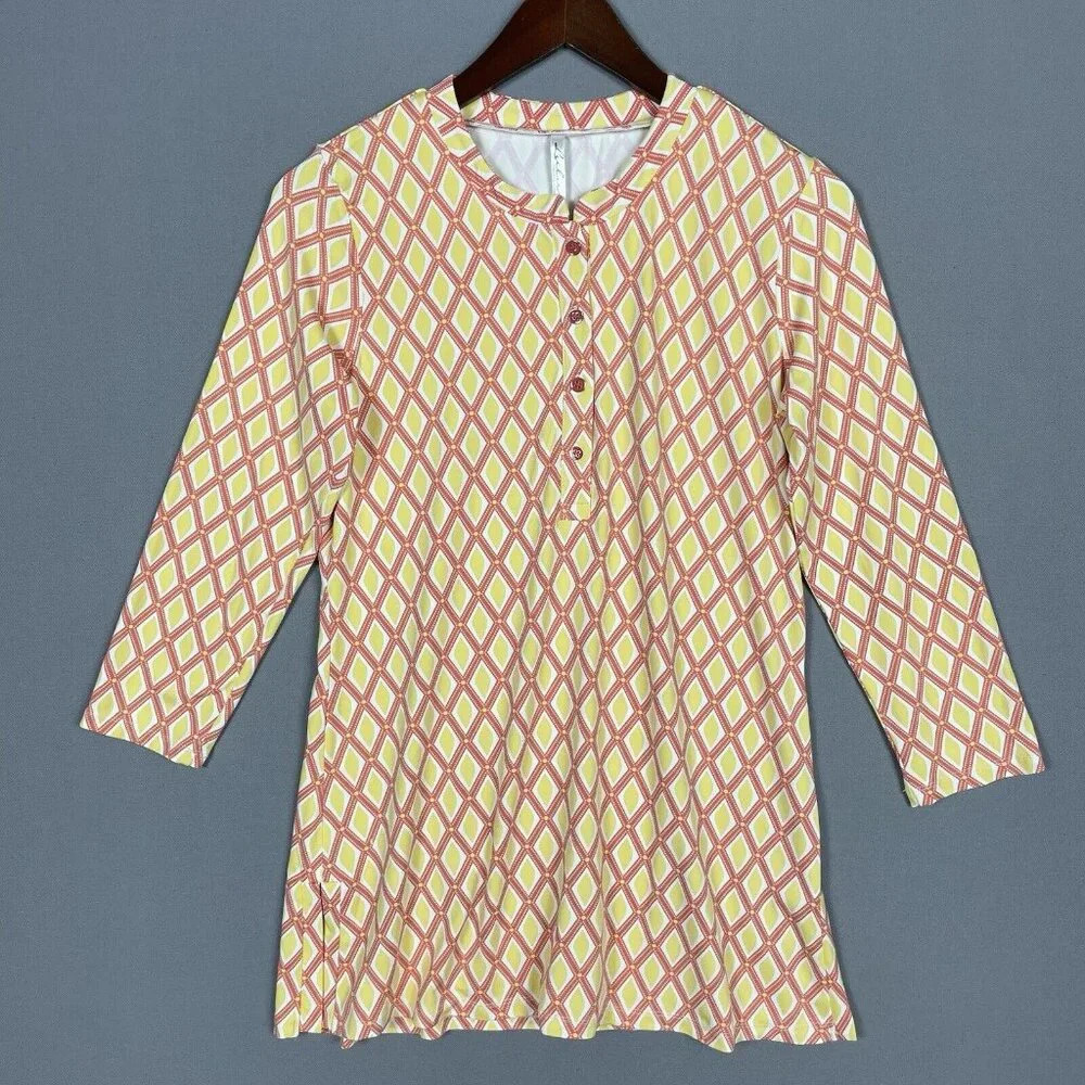 Lulu B Tunic Top Women Size Small Nylon Stretch 3/4 Sleeve Henley Resort Wear
